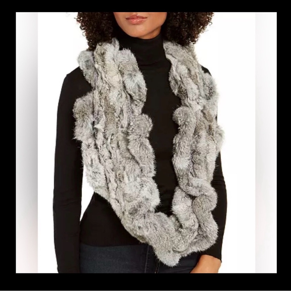 Marcus Adler 100% Rabbit Fur Ruffle Infinity Scarf Wrap BLACK AUTHENTIC NWT - Picture 8 of 8